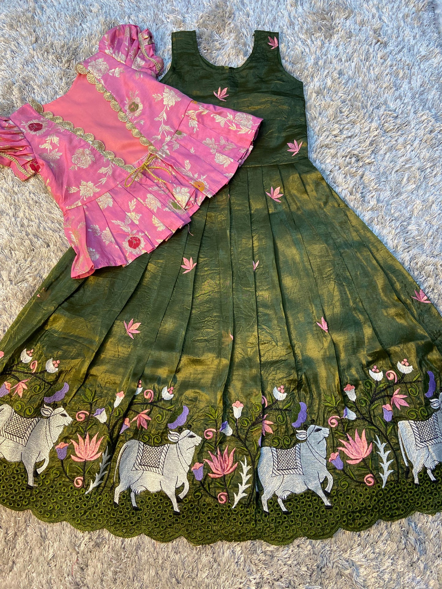 Pichwai embroidery kids cute Lehenga set