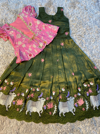 Pichwai embroidery kids cute Lehenga set
