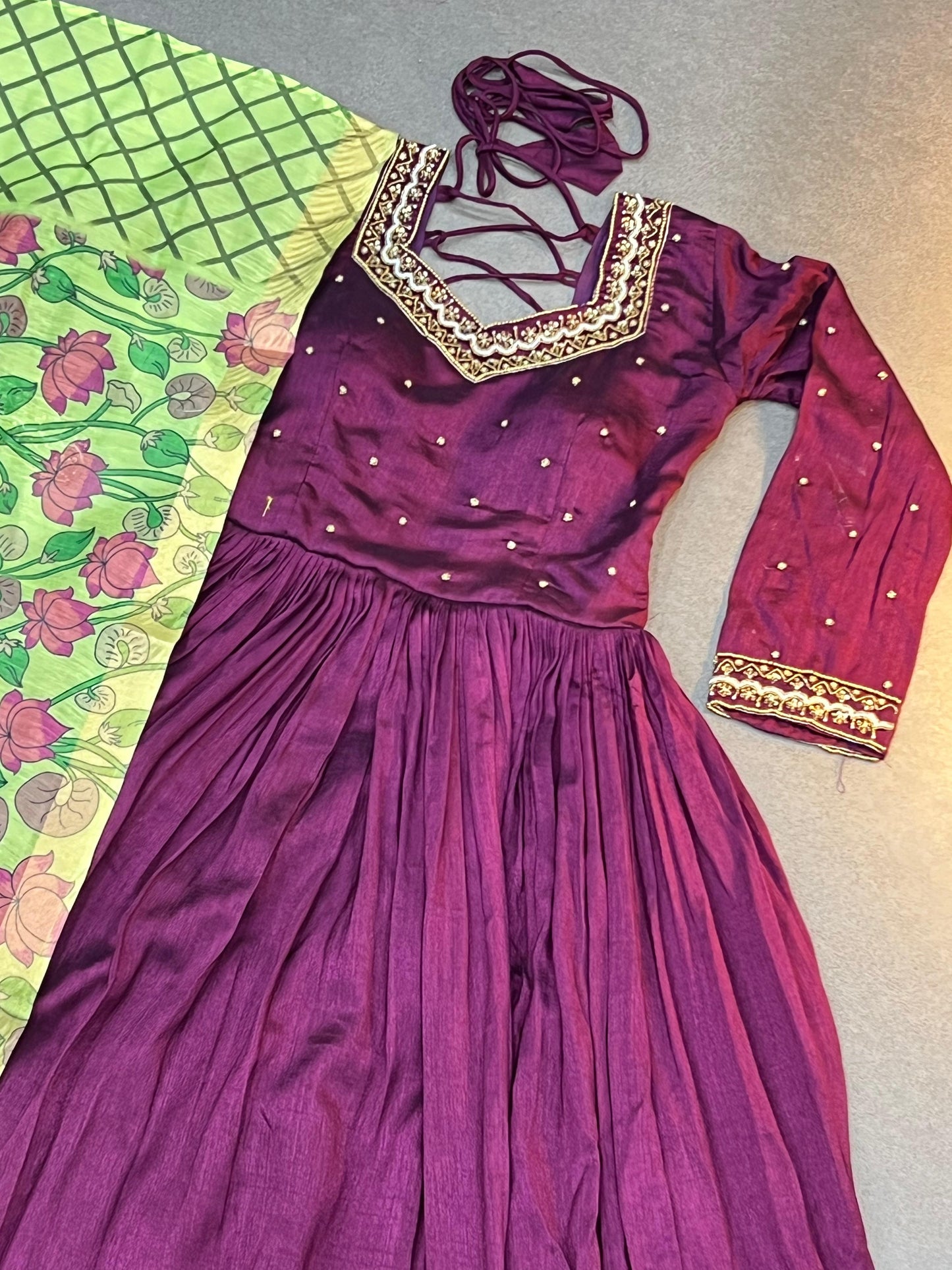 Maggam work Kalamkari dupatta Gown