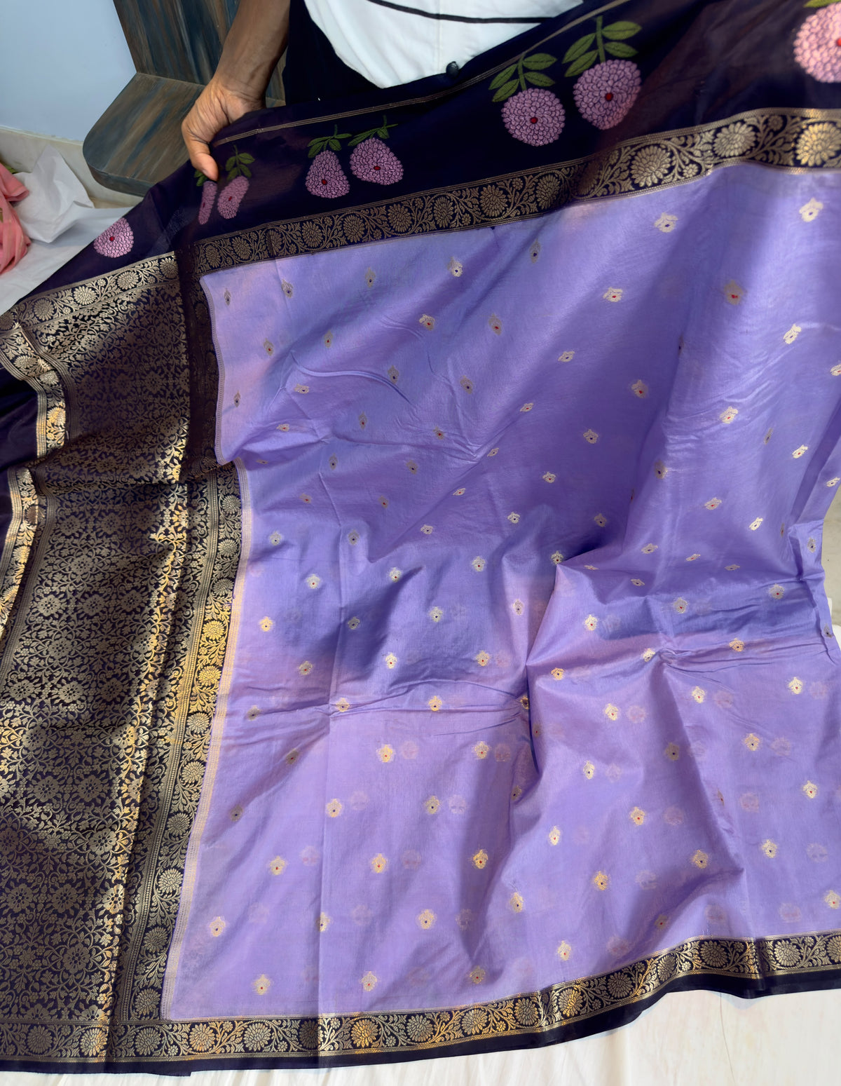 Banarasi  dyebl pure viscose silk fabric saree