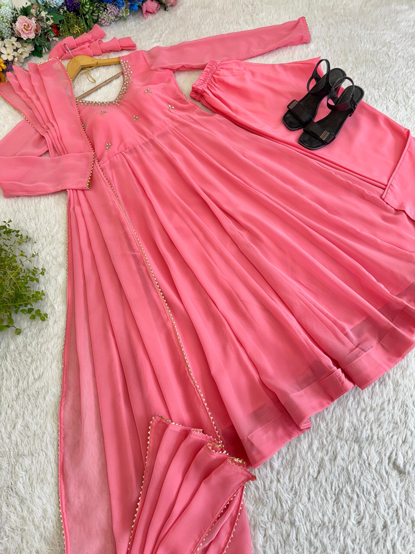 Georgette Gown with pant , Dupatta