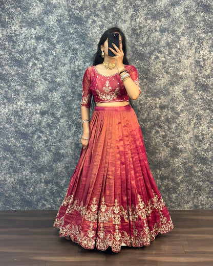 South tissue lehenga with embroidery