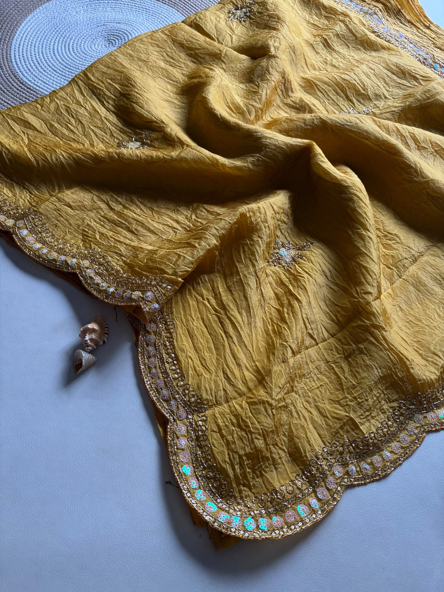 New gold crush saree with stitched blouse