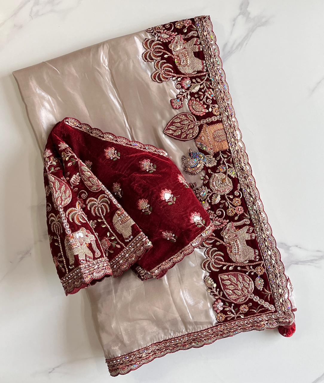 Luxe Pure Uppada coding work Stitched Saree with blouse