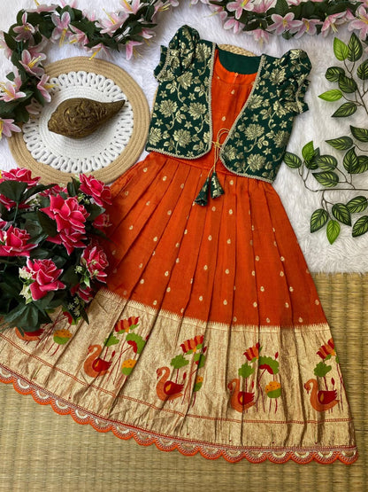 Kids gown with coat pure tissue silk fabric
