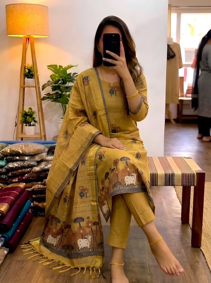 3 pieces ethinic wear Jamdani cotton kurti