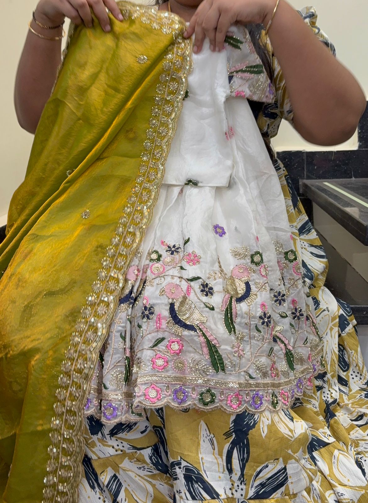 Kids designer beads work lehenga with dupatta