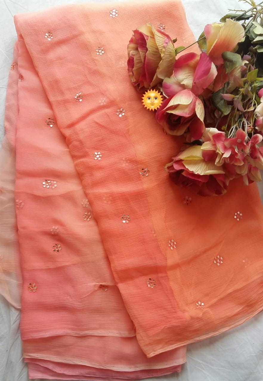 Budget half pure chiffon butties saree
