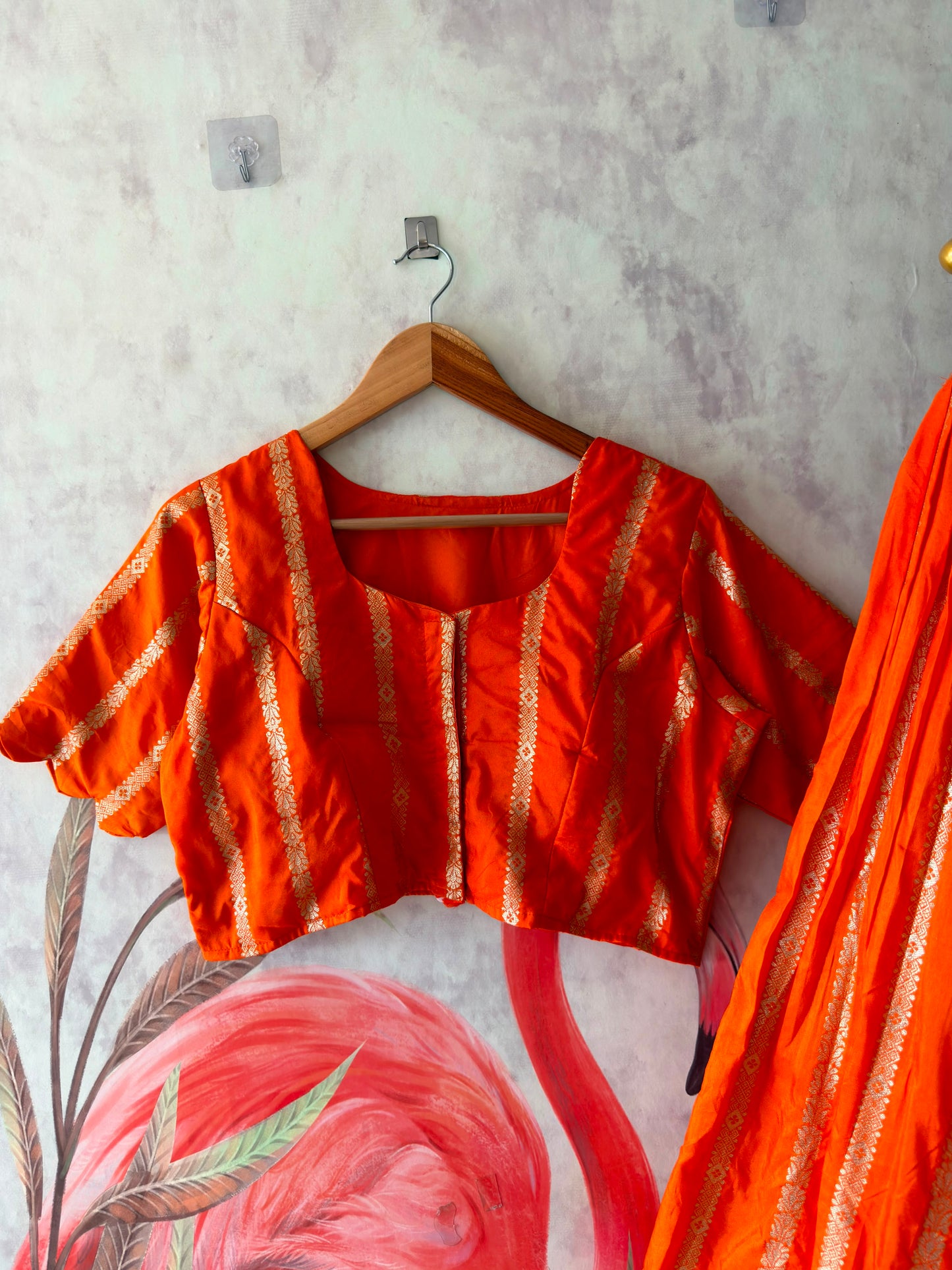 Orange designer Kalamkari maggam work dupatta