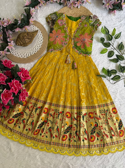 Kids frock pure Dola silk 2 in one gown