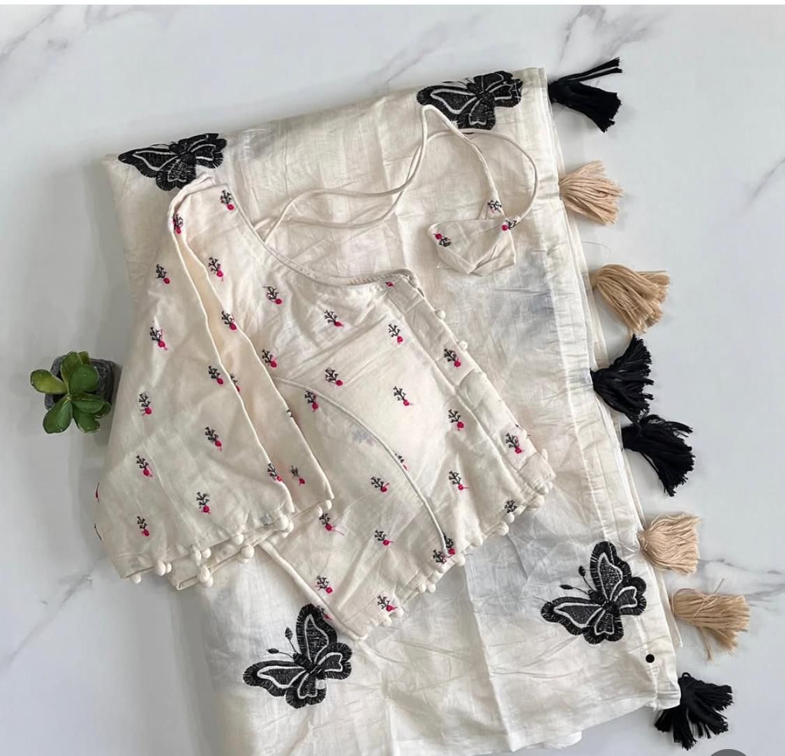 Chanderi Cotton saree with stitched Blouse