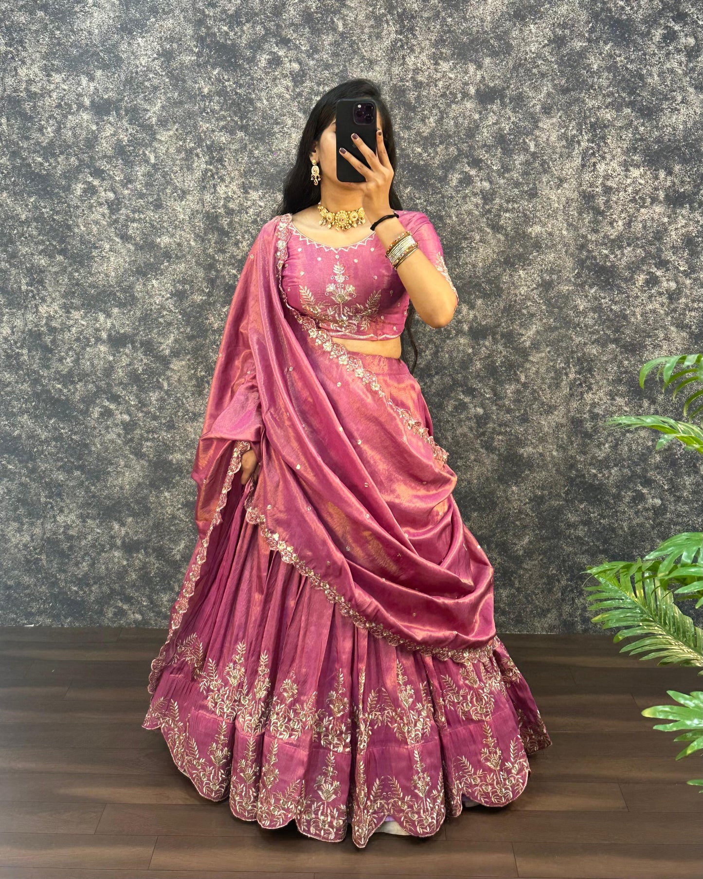 South tissue lehenga with embroidery