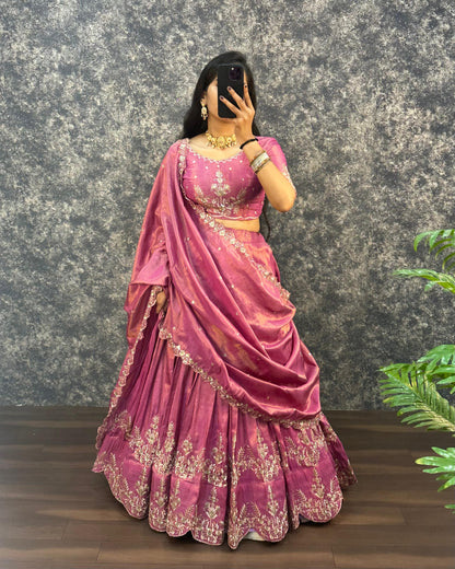 South tissue lehenga with embroidery