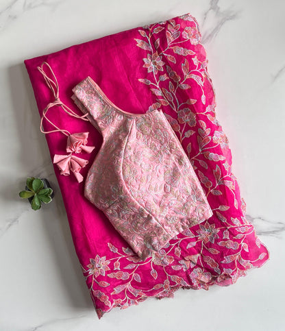 Chanderi with thread work saree with stitched blouse