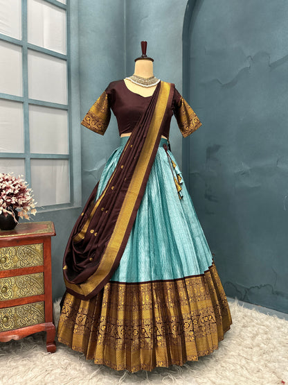 Kanchi checks semi pattu Designer Lehenga