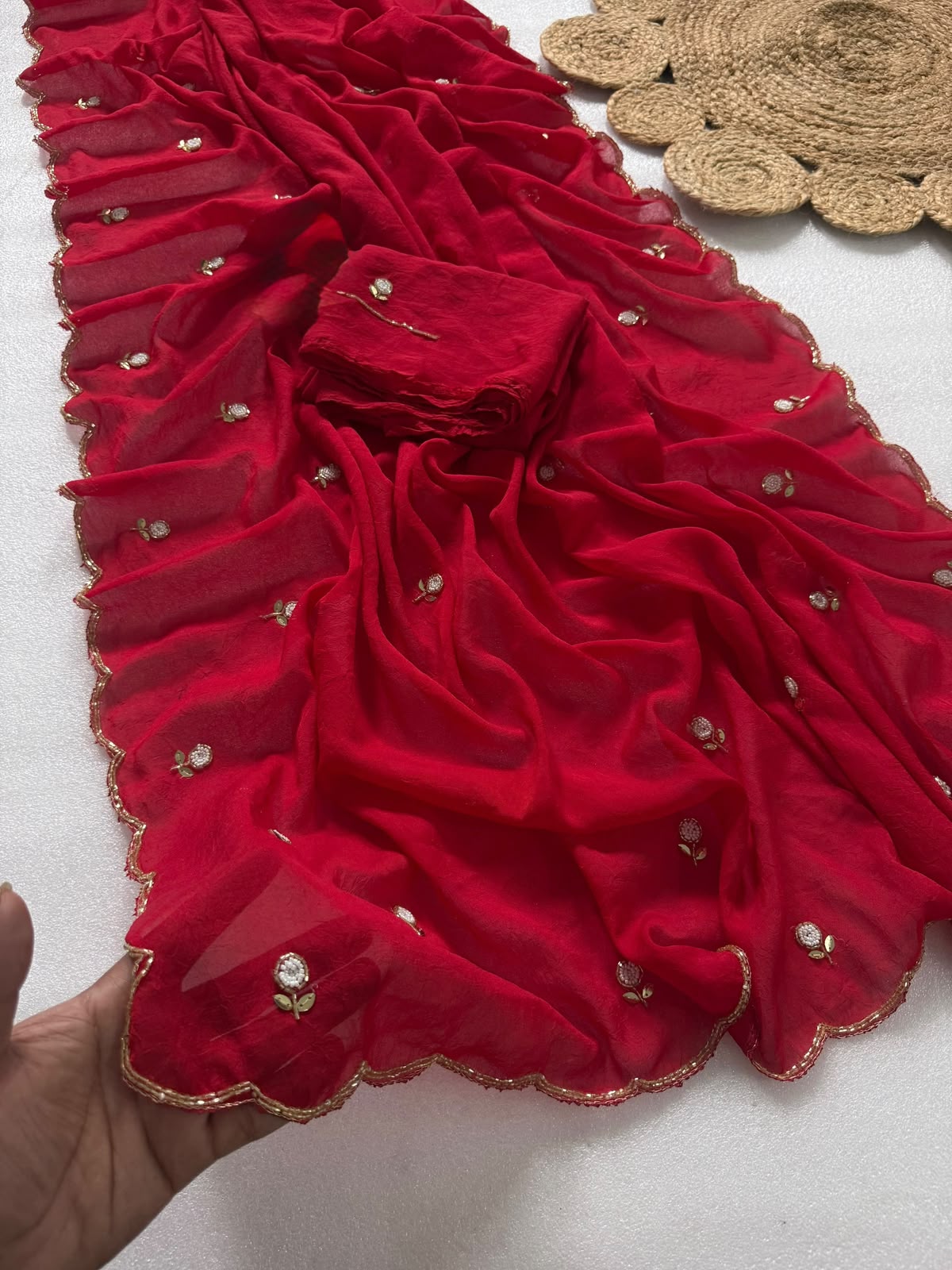 Budget Cutwork rangoli crush silk saree