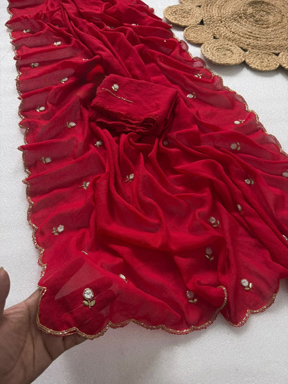 Budget Cutwork rangoli crush silk saree