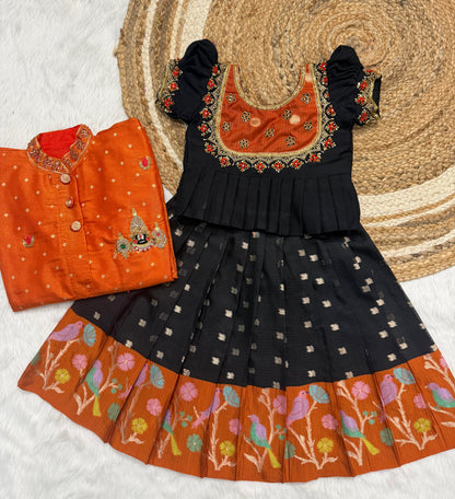 Family combo girl Kids cute lehenga  with  boy kurta set