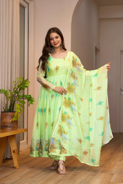 Floral printed Organza Anarkali Suit set