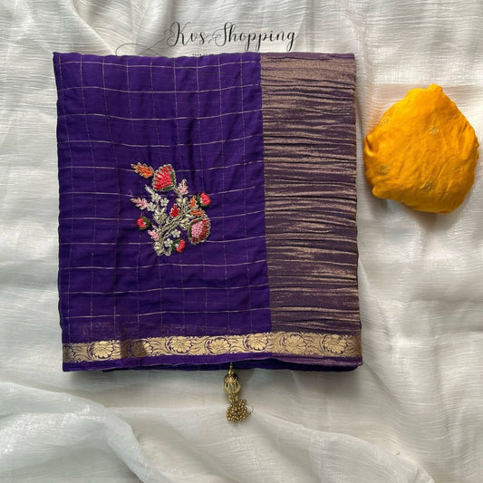 Handcrafted Jardoshi Saree With chex Classic Chinon Saree