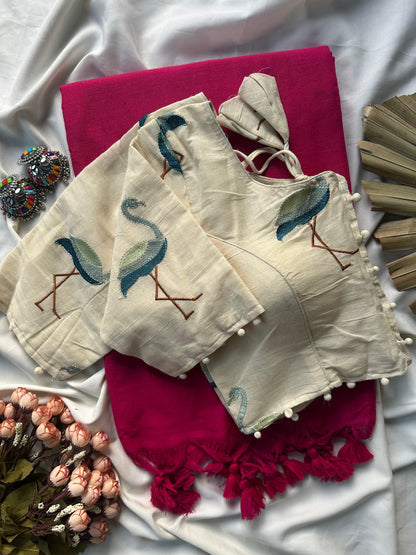 Khadi cotton with stitched Flamingo blouse