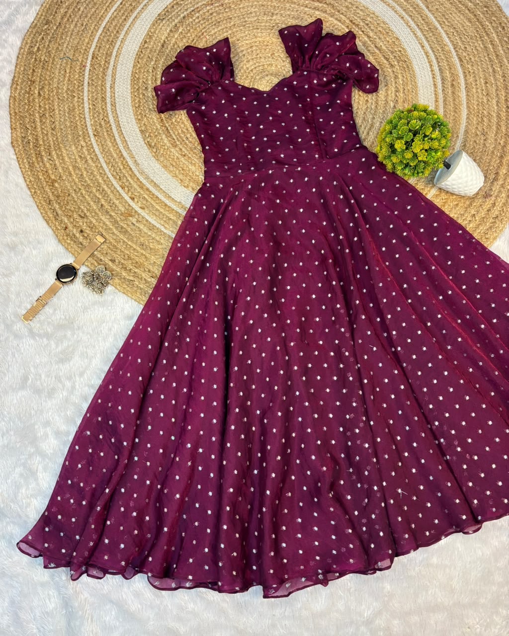 Designer princess party wear tissue butti midi gown