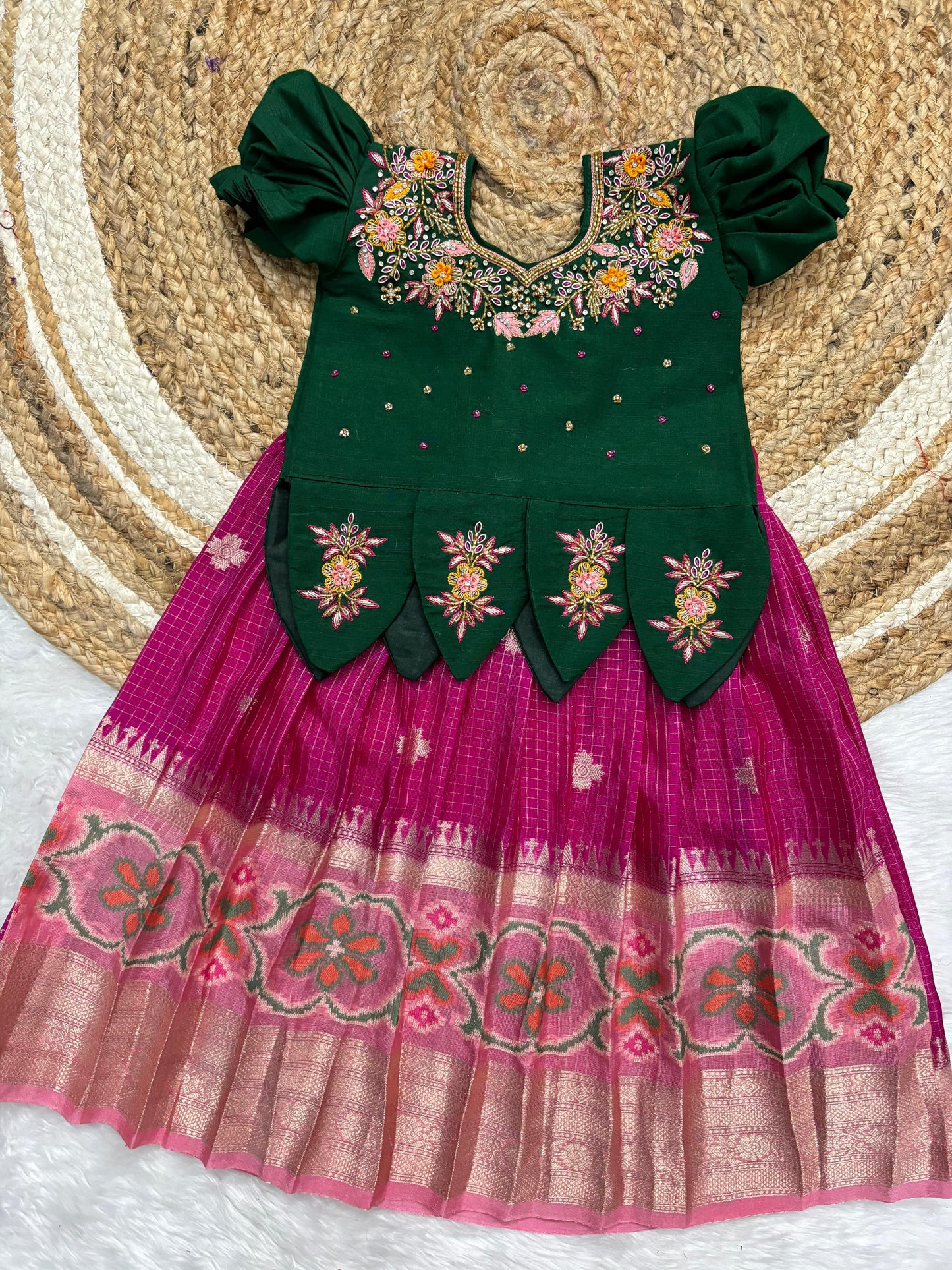 Kids soft Banarasi Maggam pattu pavadas