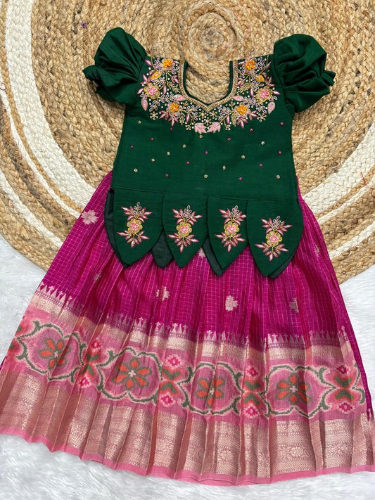 Kids soft Banarasi Maggam pattu pavadas