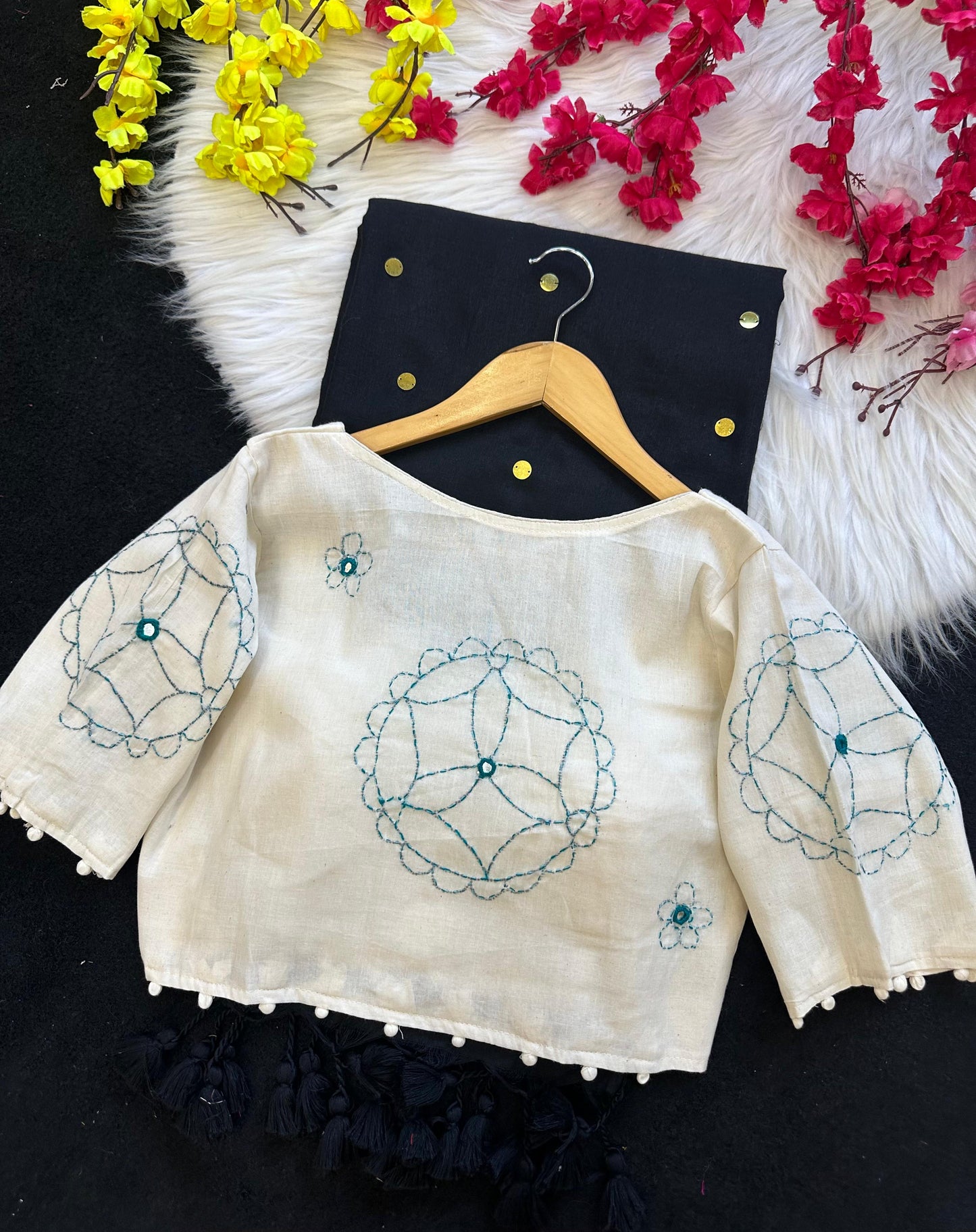 Khadi cotton saree with ginni work stitched blouse