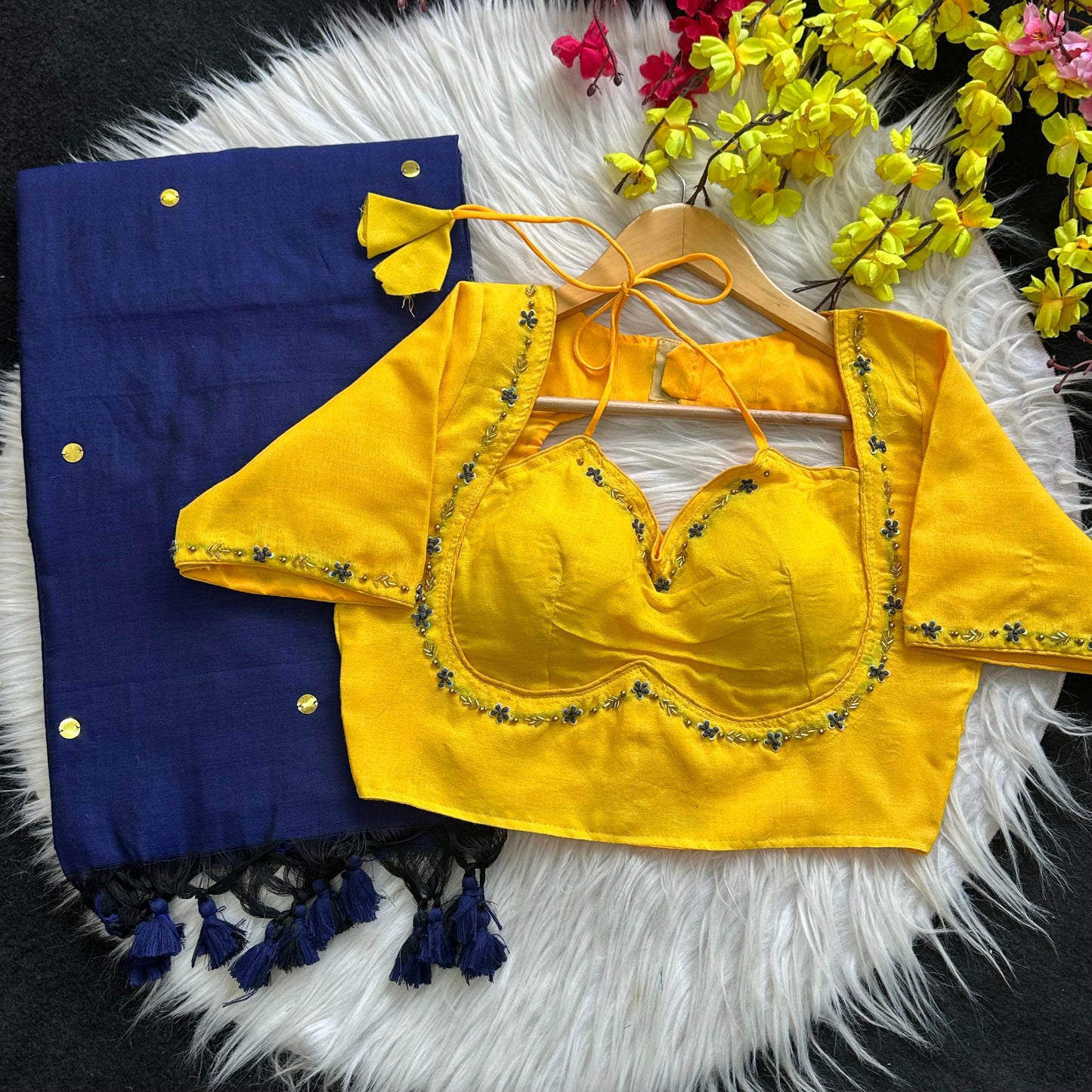 Khadi Cotton Saree with Desginer stitched blouse