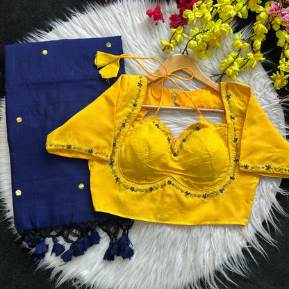 Khadi Cotton Saree with Desginer stitched blouse