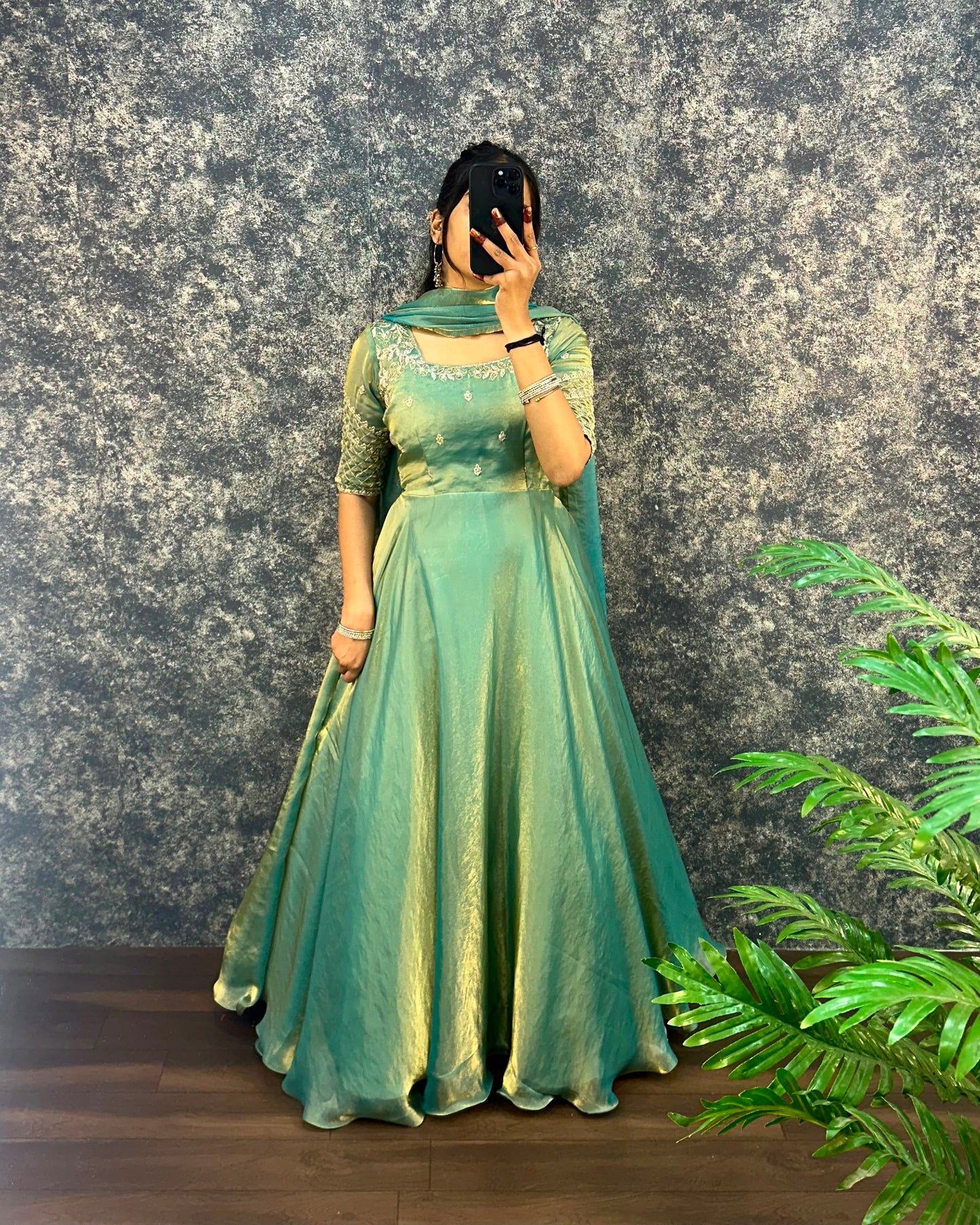 Premium Embroidery Sequence Gown with Dupatta