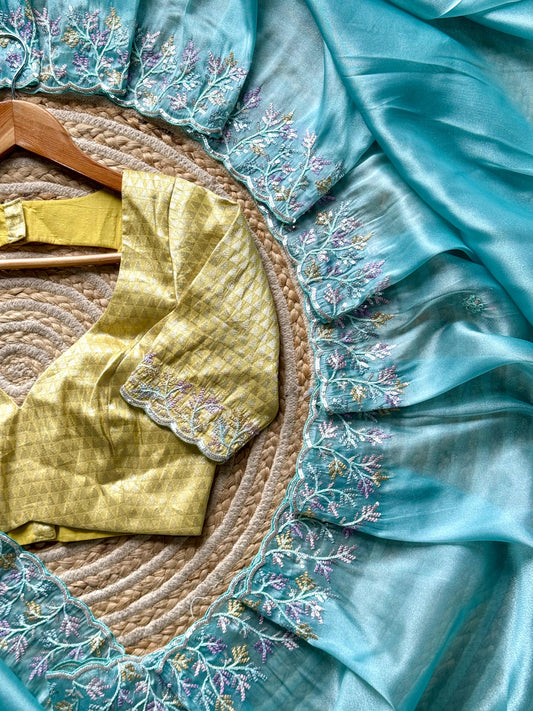 Gold Crush Luxe saree with stitched blouse