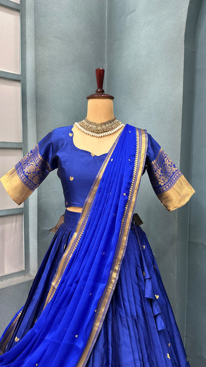 Kanchipattu  silk full stitched Lehenga blooming rangoli designer lehenga