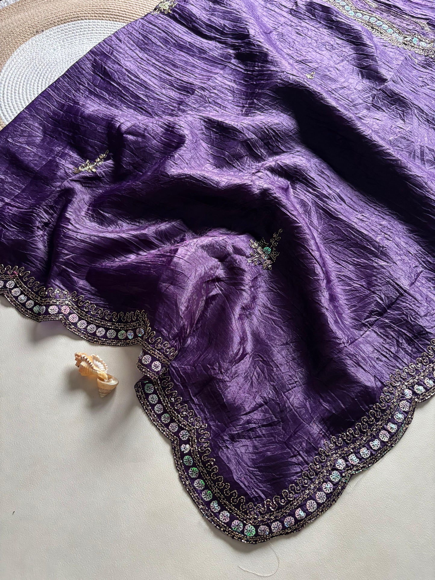 New gold crush saree with stitched blouse