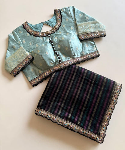 Hand Dyeing shade Satin silk saree with stitched blouse
