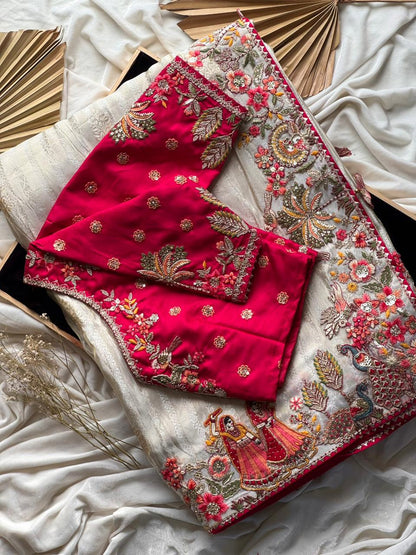 Dola silk Multi Colour Banjarasaree with stitched blouse luxe