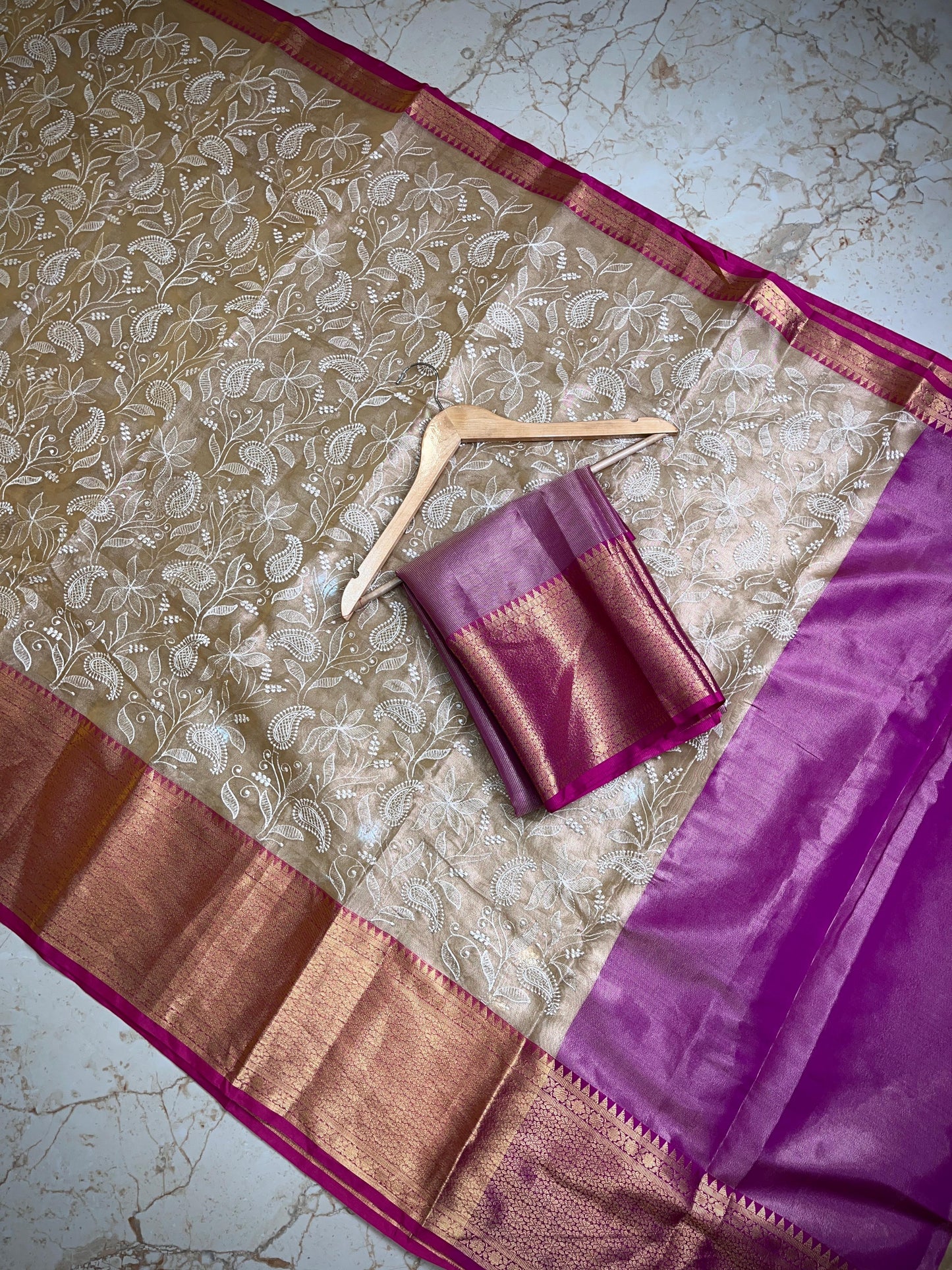 Banarasi tissue work embroidery saree