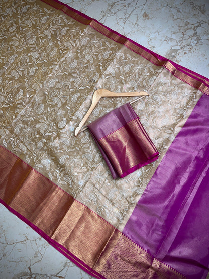 Banarasi tissue work embroidery saree