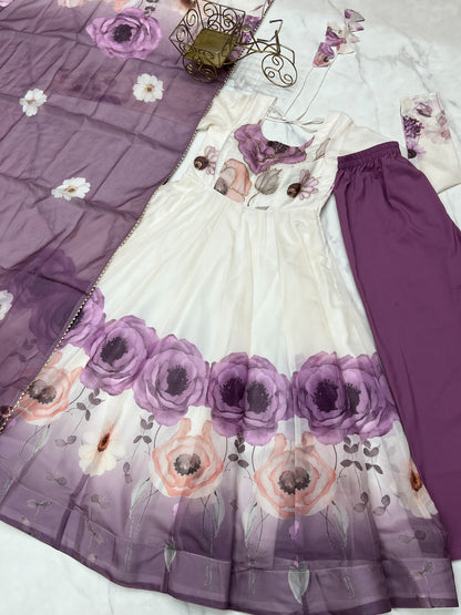Floral printed Organza Anarkali Suit set