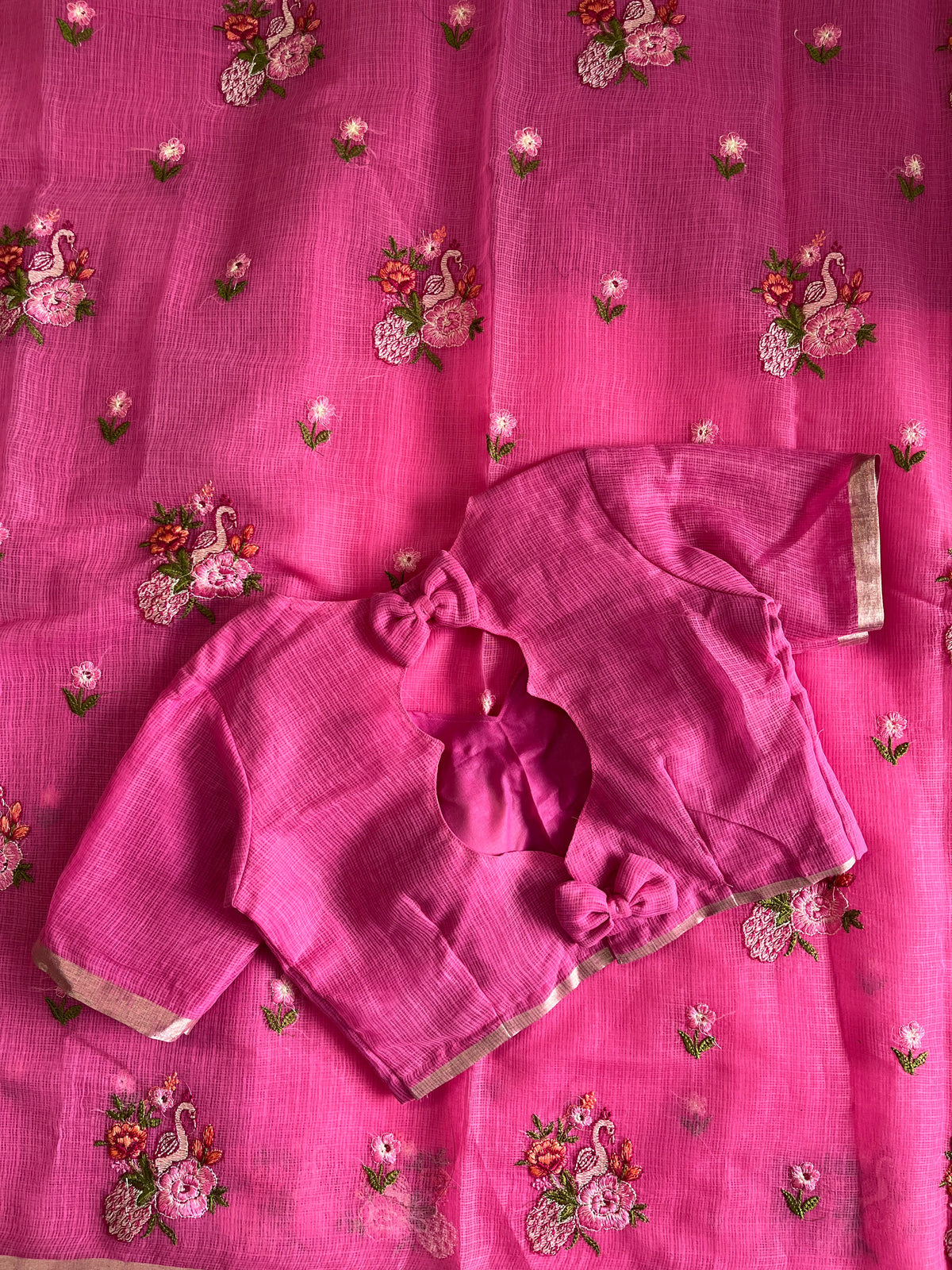 Kota doriya Embroidery saree with stitched Blouse