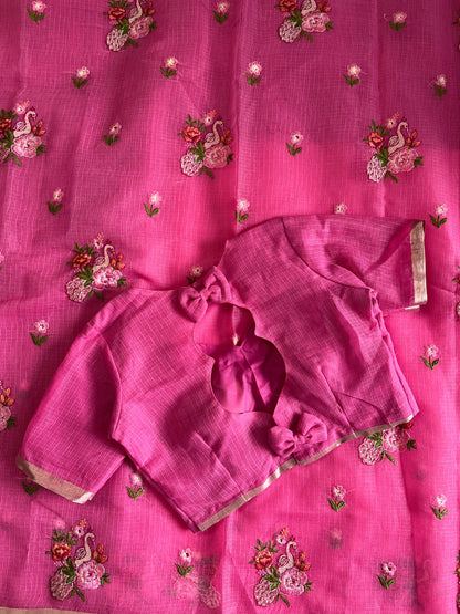 Kota doriya Embroidery saree with stitched Blouse