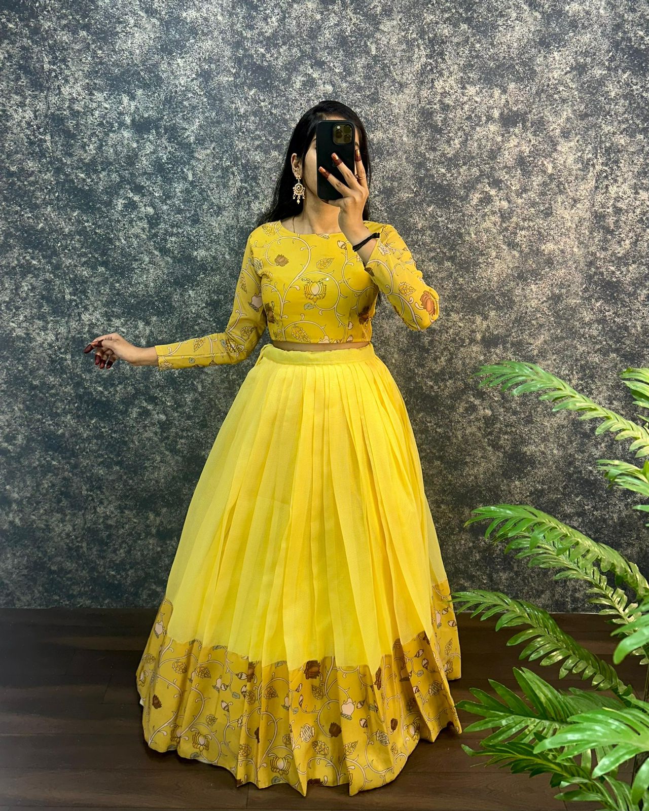 Kalamkari crop-top Kota doriya printed Lehenga sets