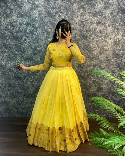Kalamkari crop-top Kota doriya printed Lehenga sets