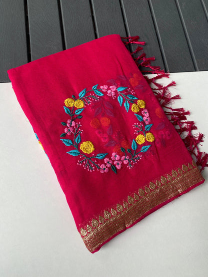 Viscose Georgette Embroided Trendy Saree