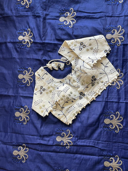 Octopus embroidery saree with stitched blouse