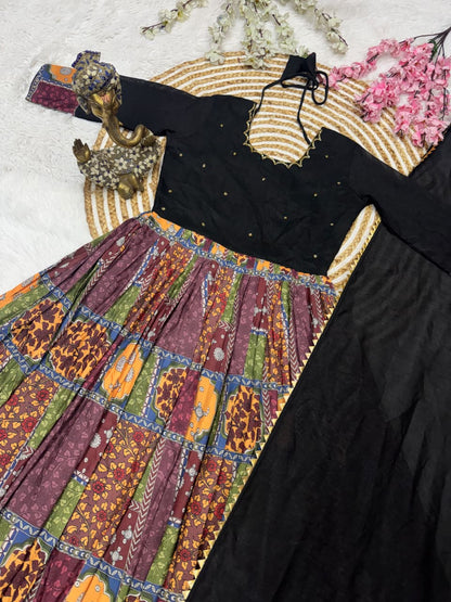 Vichitra silk with muslin handwork cafe gowns