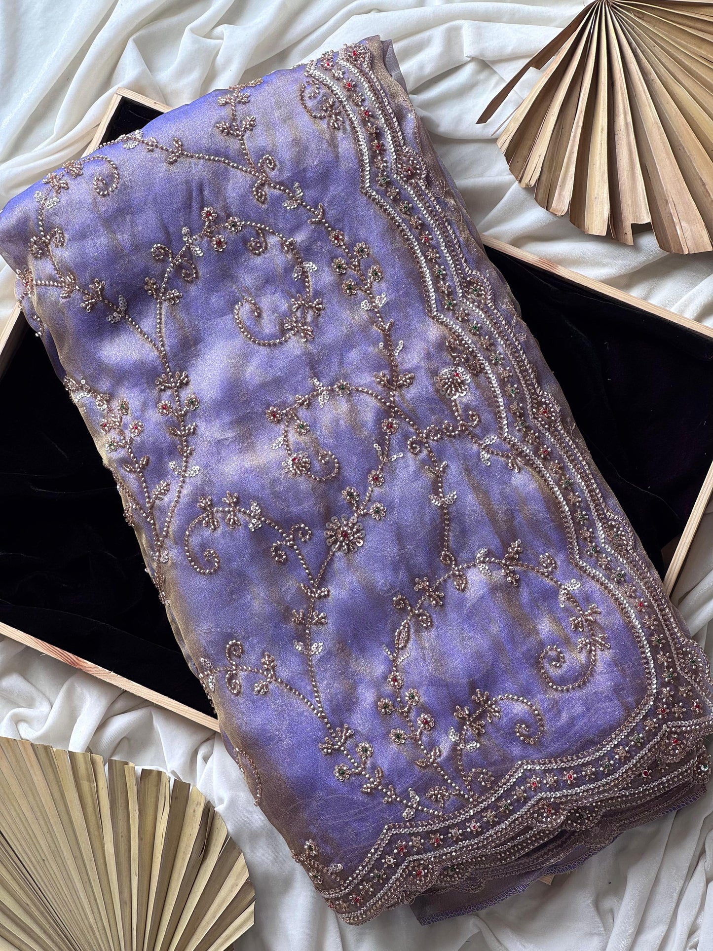 Cocktail Handwork Crepe Luxe work saree with stitched Blouse