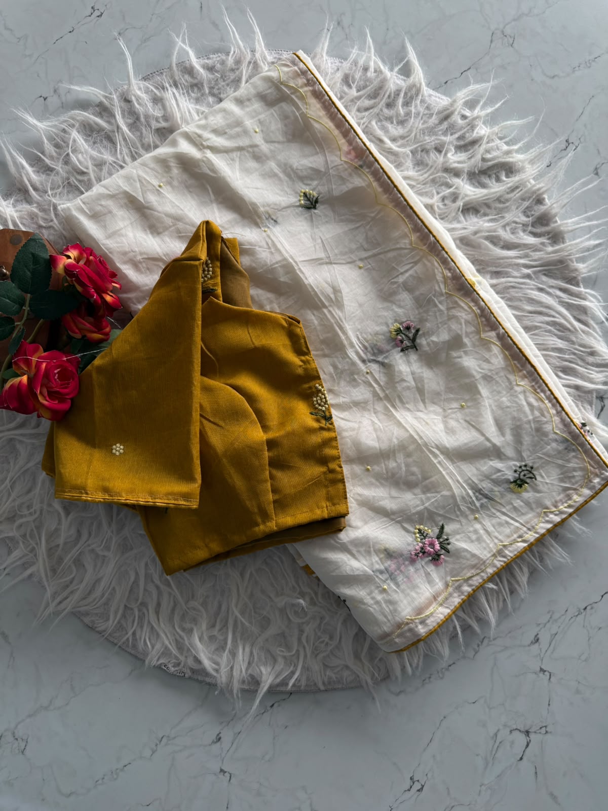 Budget Mul cotton Chanderi Saree With stitched blouse