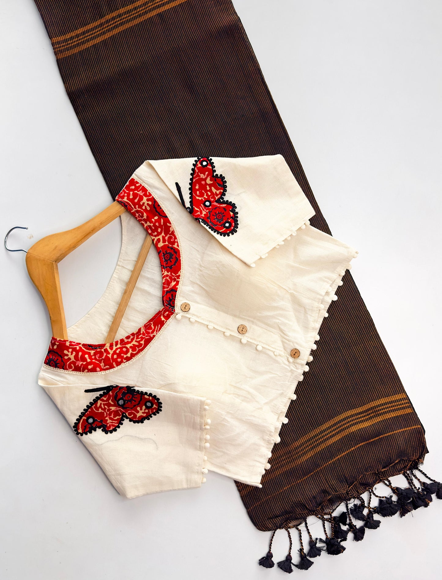Khadi cotton saree with stiched blouse